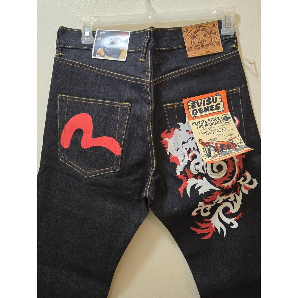 Evisu Jeans Indigo Genes Mens 32x34 Painted Dragon Japan Selvedge Dark Demim